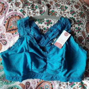 Cacique scalloped lace teal racerback bralette NWT
